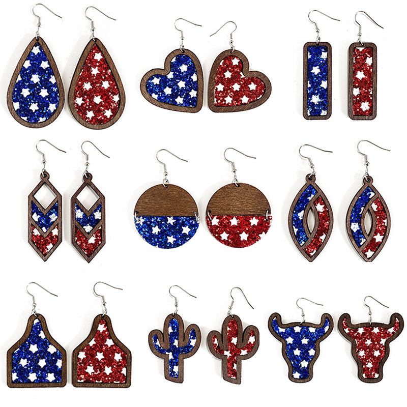 Western Flag Wood Leather Earrings - product image 1