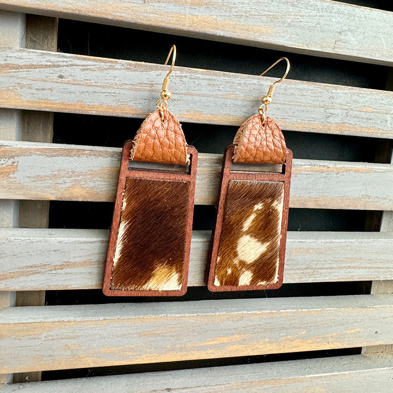 Western Statement Geometric Cross Leather Earrings - product image 12