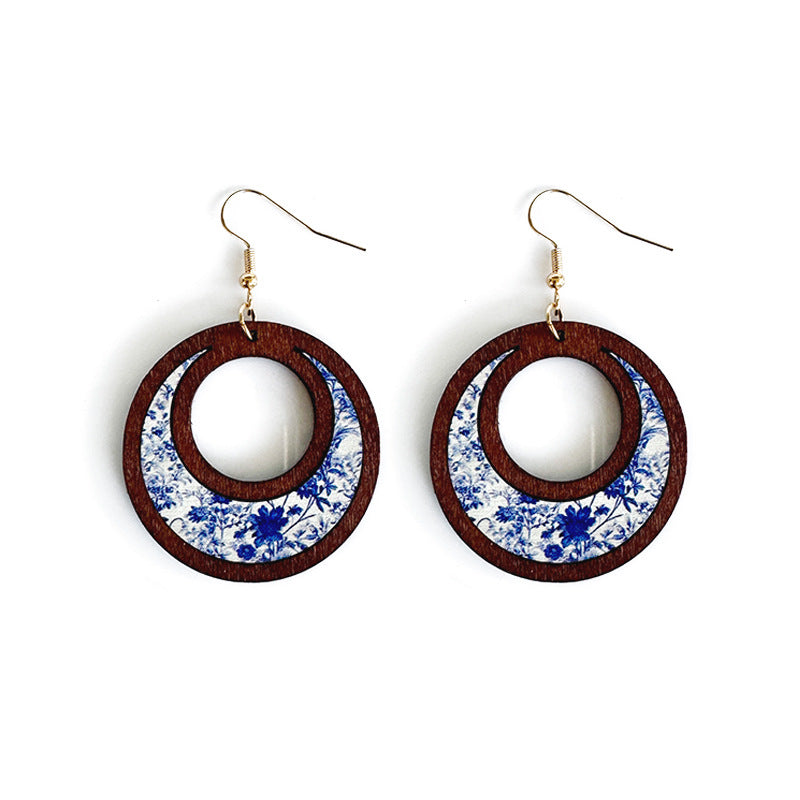 Floral Cross Wood Earrings