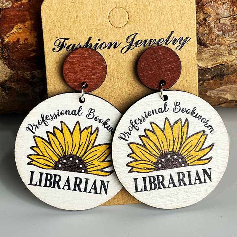 Floral Cross Wood Earrings