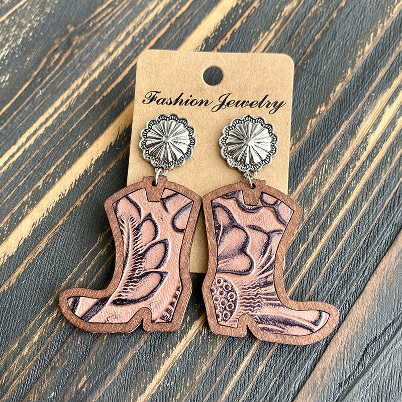 Western Cross Wood Leather Earrings - product image 10