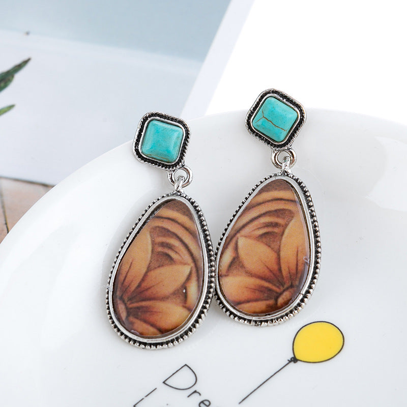 Turquoise Vintage Floral Cross Earrings - product image 3