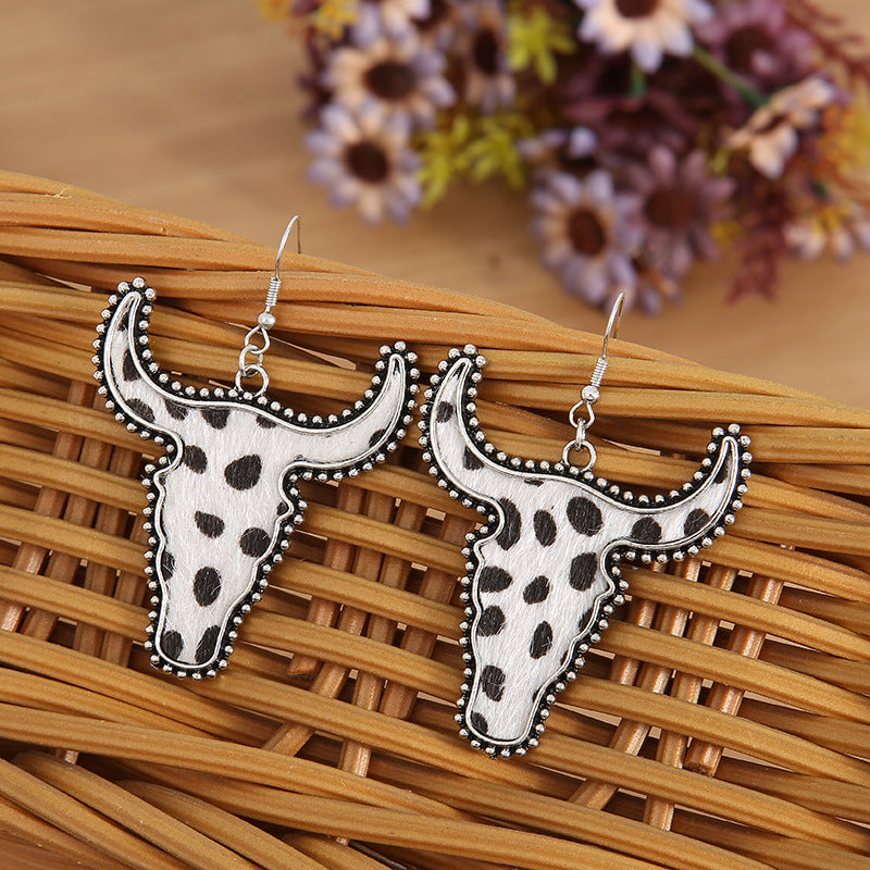 Western Vintage Cow Skull Cross Leather Earrings - product image 14