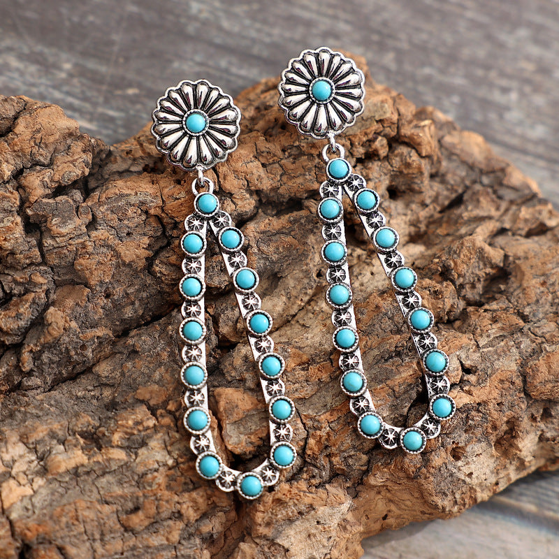 Turquoise Boho Vintage Cross Earrings - product image 4