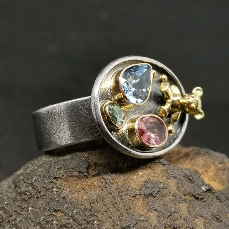 Vintage Geometric Crystal Ring for Women
