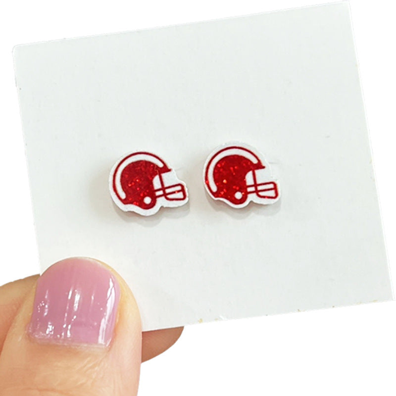Supply: Exquisite Shiny Small Earrings in Football Colors - Multi-color Red - product image 2