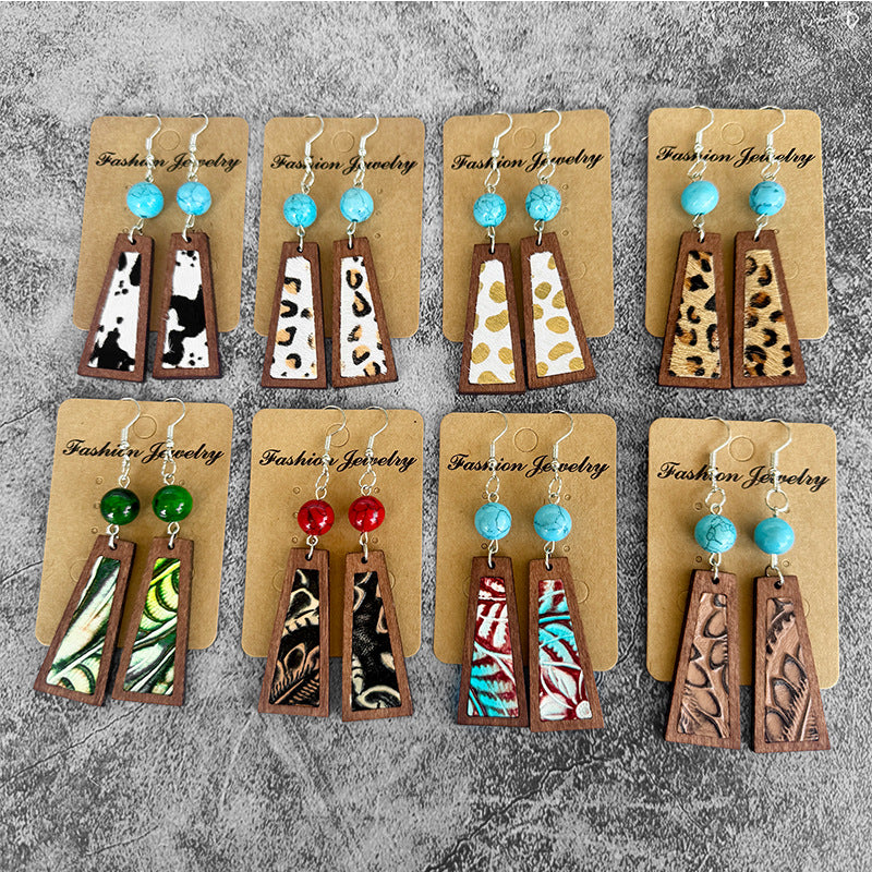 Turquoise Vintage Cross Leather Earrings - product image 1