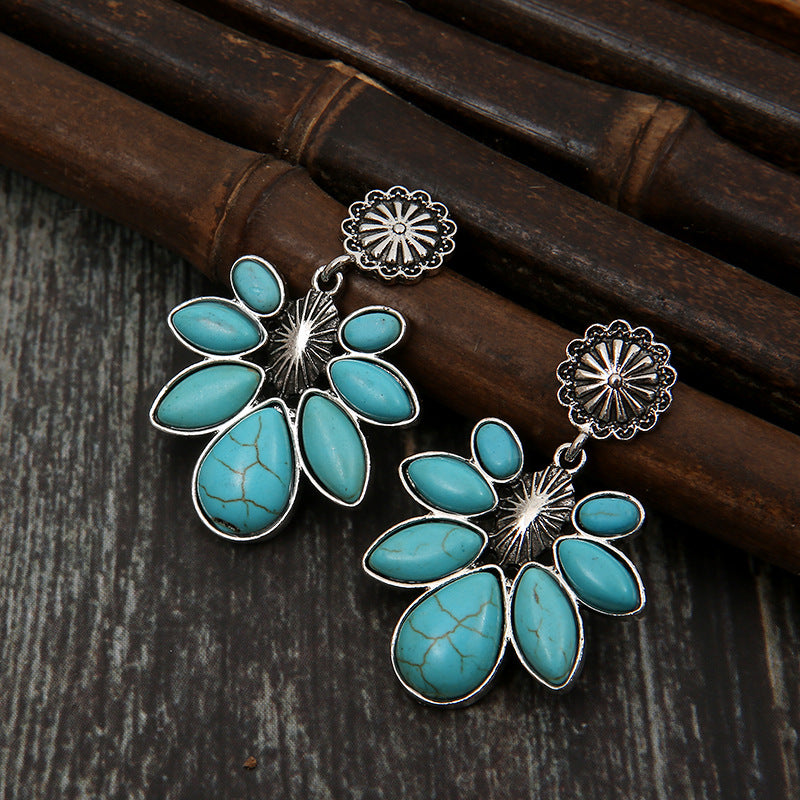 Turquoise Boho Vintage Floral Cross Earrings - product image 14