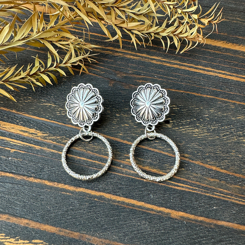 Western Turquoise Floral Cow Skull Cross Earrings