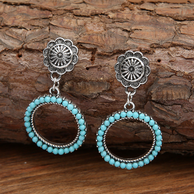 Turquoise Vintage Geometric Cross Earrings