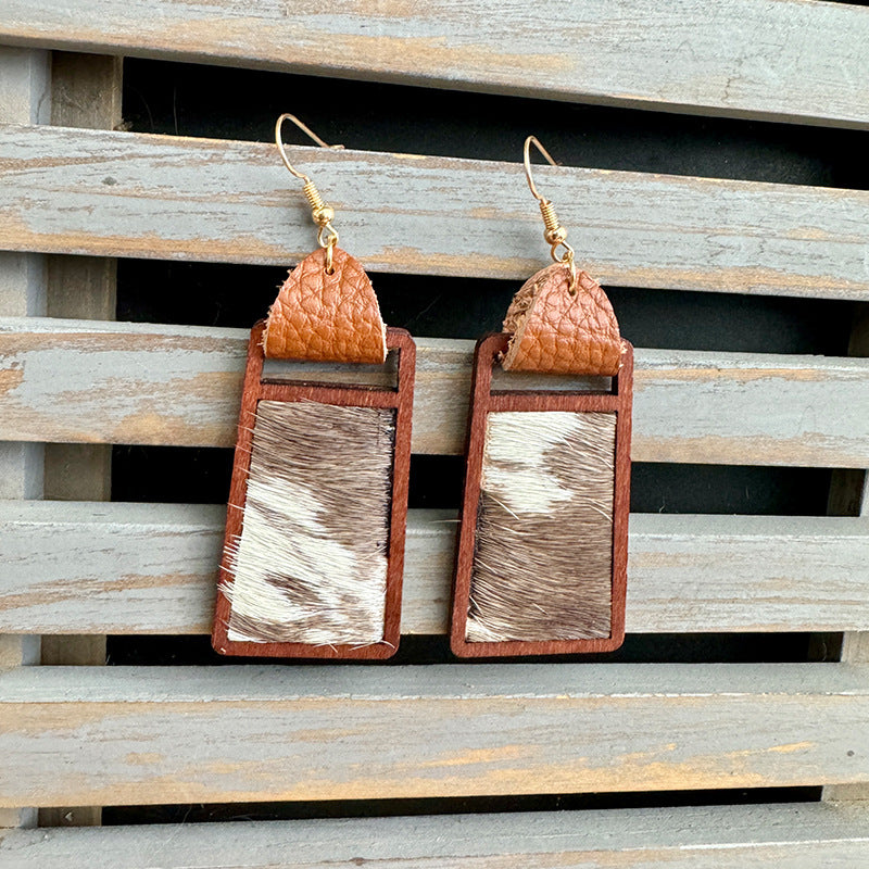 Western Statement Geometric Cross Leather Earrings