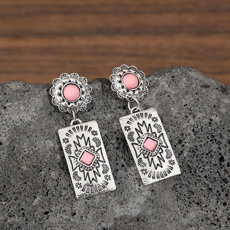 Turquoise Boho Floral Earrings - product image 3