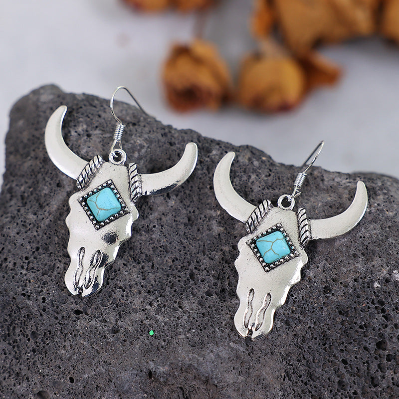 Western Turquoise Cow Skull Earrings - product image 6