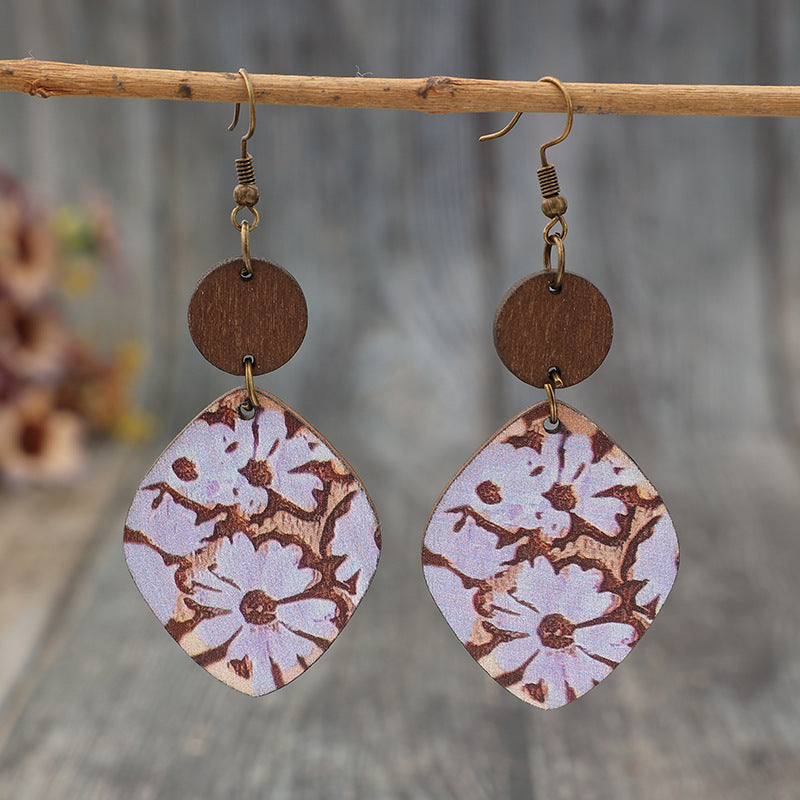 Geometric Floral Heart Wood Earrings - product image 1