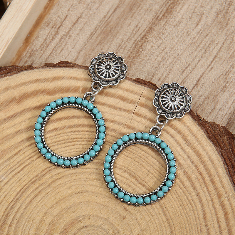 Turquoise Vintage Geometric Cross Earrings - product image 4