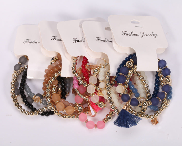 Women's Bracelets Multi-layered Glass Stone Bracelet Fabric Tassel Bracelet - product image 20
