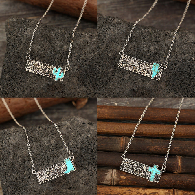 Western Turquoise Vintage Cactus Cross Necklace - product image 2