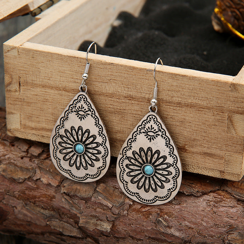 Turquoise Vintage Floral Cross Earrings for Women - product image 3