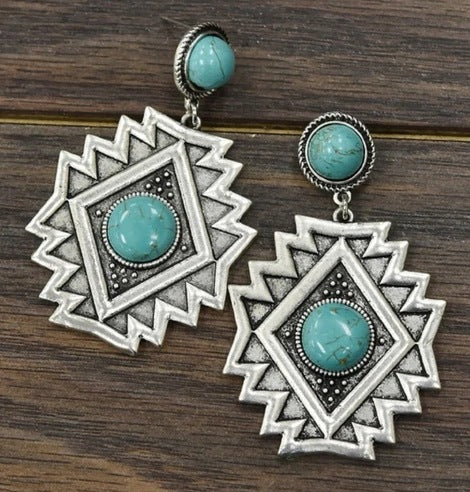 Turquoise Vintage Geometric Cross Earrings - product image 5