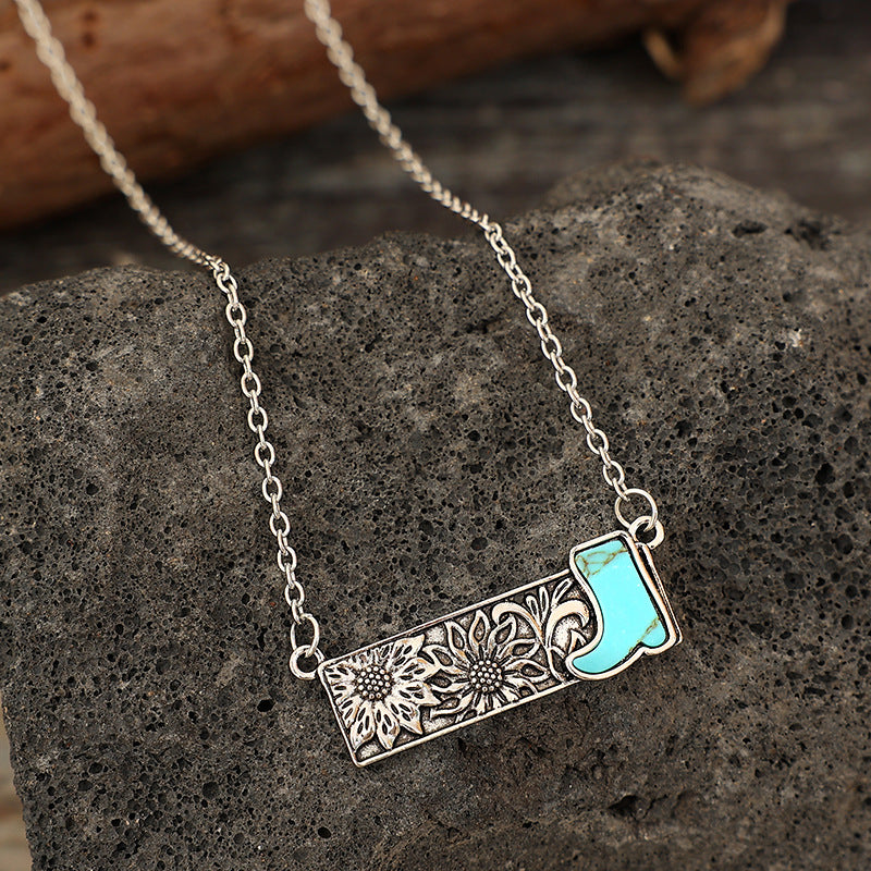 Western Turquoise Vintage Cactus Cross Necklace - product image 9