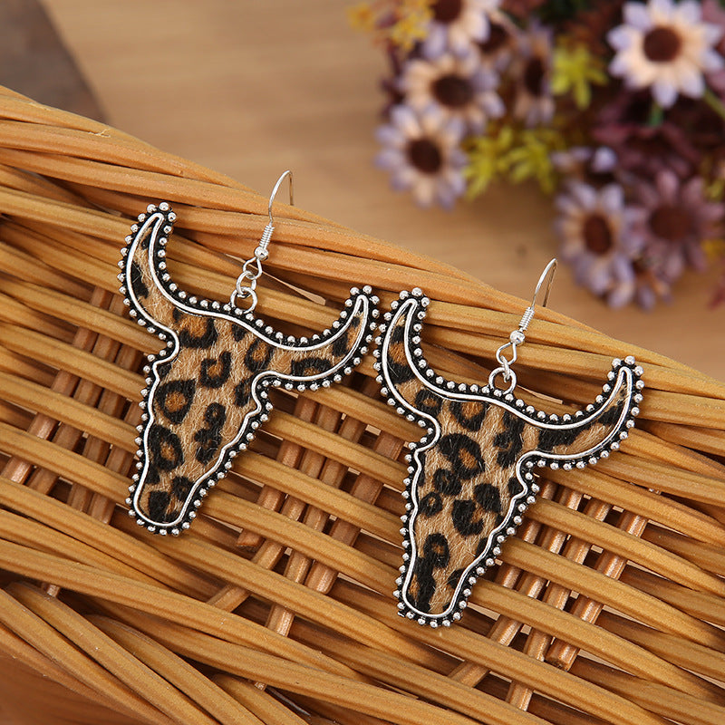 Western Vintage Cow Skull Cross Leather Earrings - product image 12