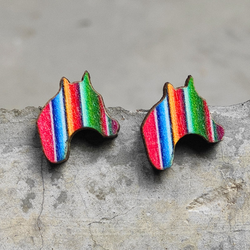 Cow Skull Horse Cactus Cross Wood Earrings