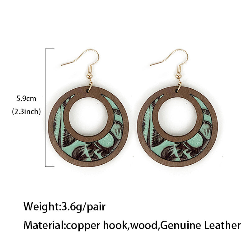 Western Cross Wood Leather Earrings - product image 4