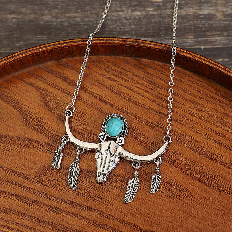 Western Turquoise Vintage Cow Skull Cross Necklace - product image 4