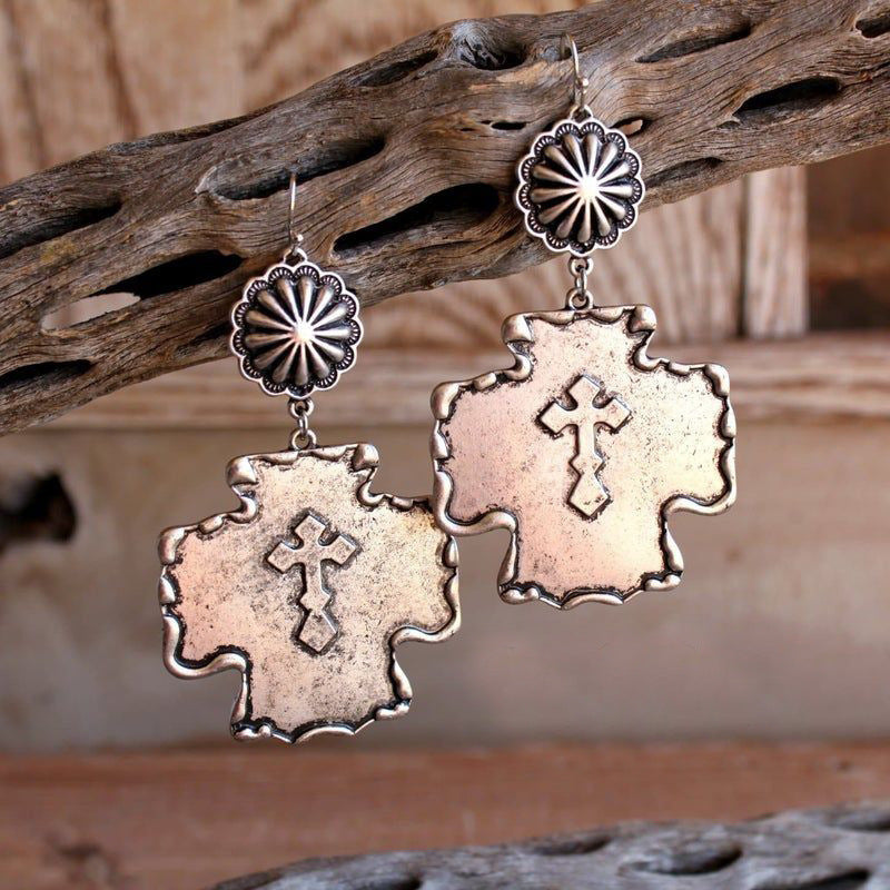 Western Vintage Statement Floral Cross Earrings - product image 2