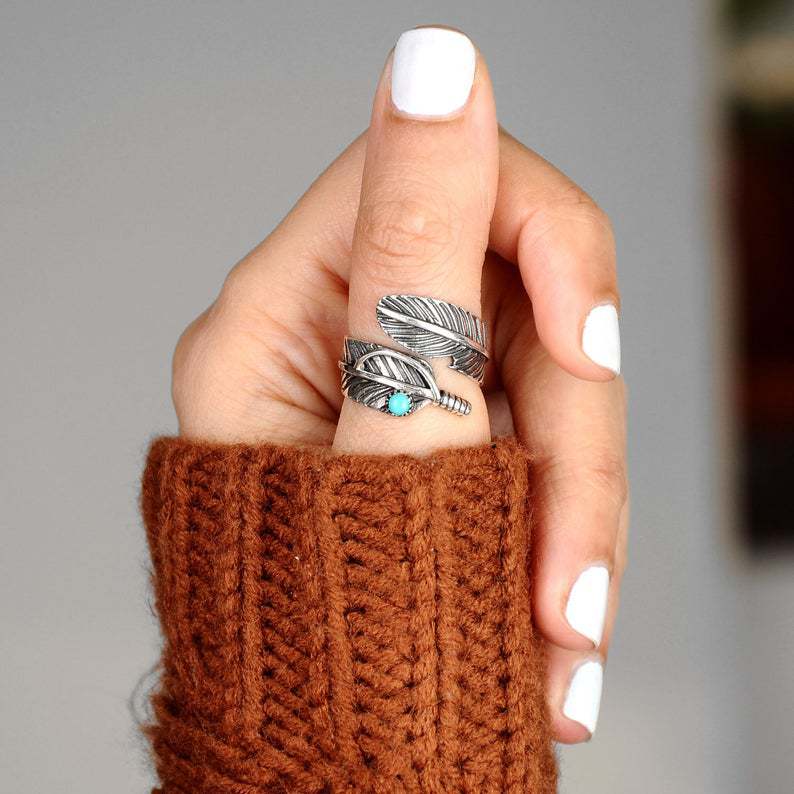 Turquoise Vintage Feather Cross Ring