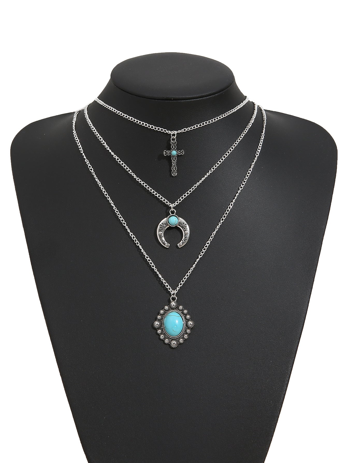 Turquoise Cow Skull Moon Cross Necklace - product image 5