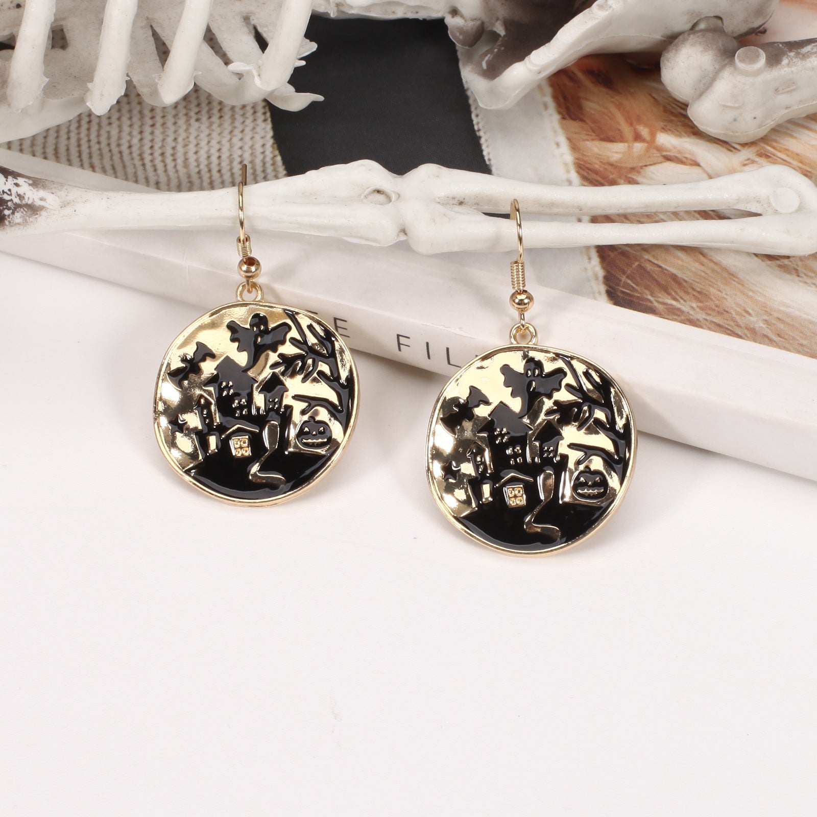 Pumpkin Hat Ghost Skull Bat Spider Web Pattern Earrings Halloween Party Ear - product image 19