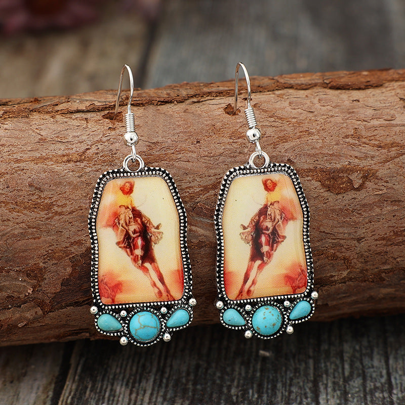 Turquoise Boho Vintage Geometric Resin Earrings - product image 2
