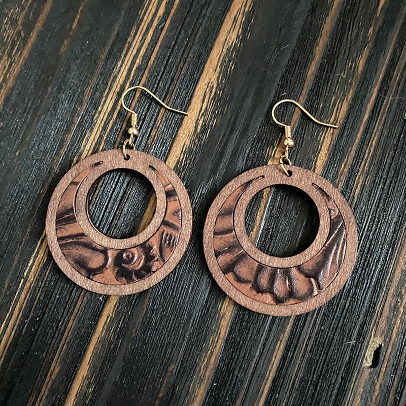 Western Cross Wood Leather Earrings - product image 2