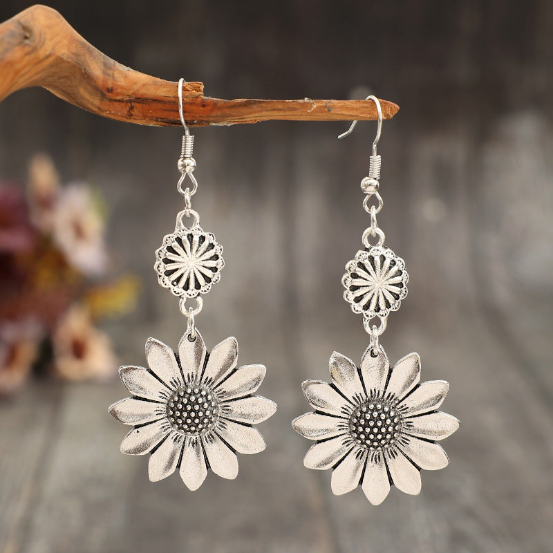 Boho Vintage Floral Cross Earrings for Women