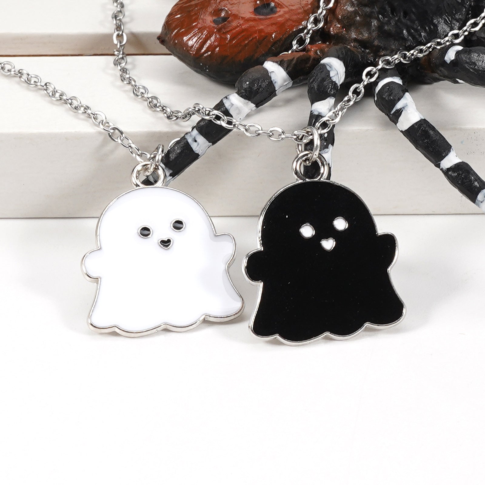 Black and White Stainless Steel Chain Halloween Ghost Pendant Necklace - product image 7