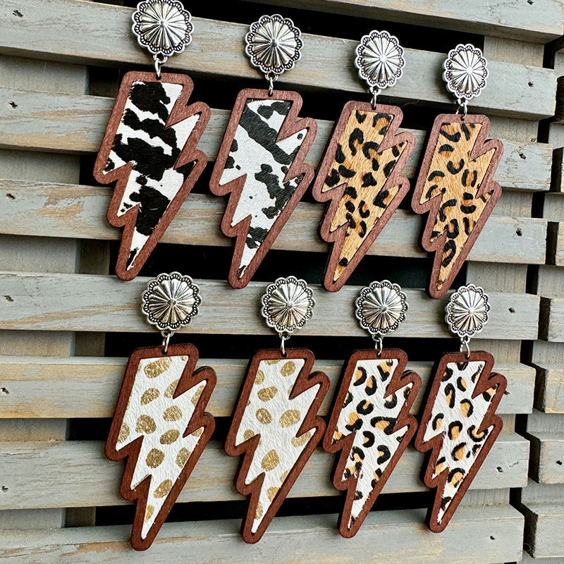 Western Cross Wood Leather Earrings - product image 1