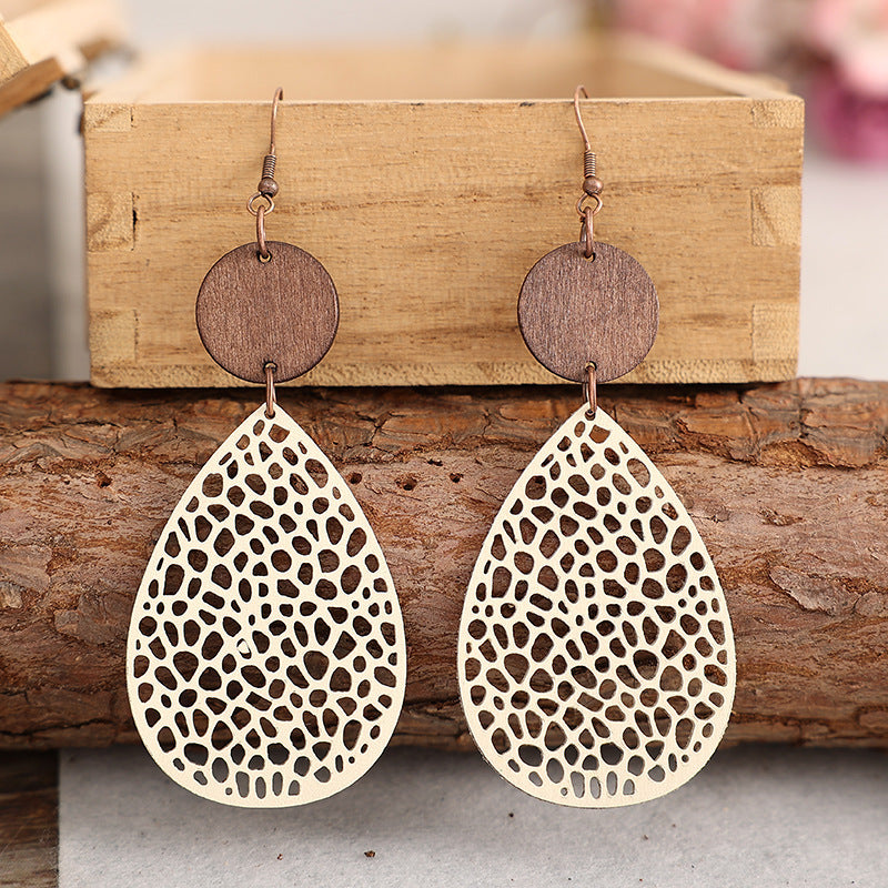 Vintage Cross Wood Leather Earrings - product image 2