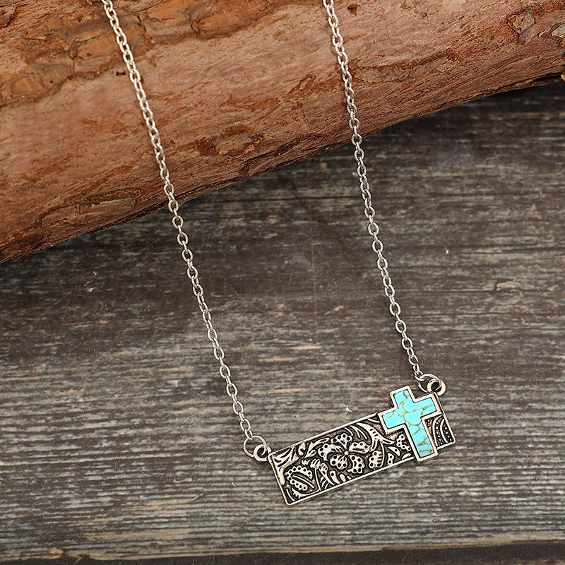 Western Turquoise Vintage Cactus Cross Necklace - product image 3