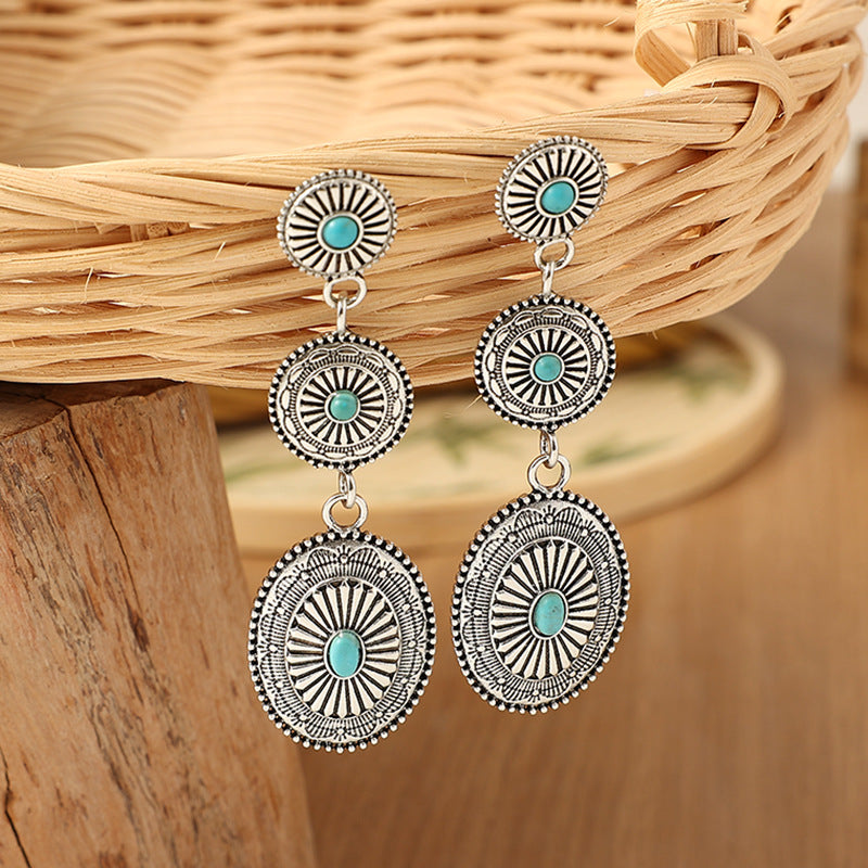 Turquoise Vintage Floral Cross Earrings - product image 1
