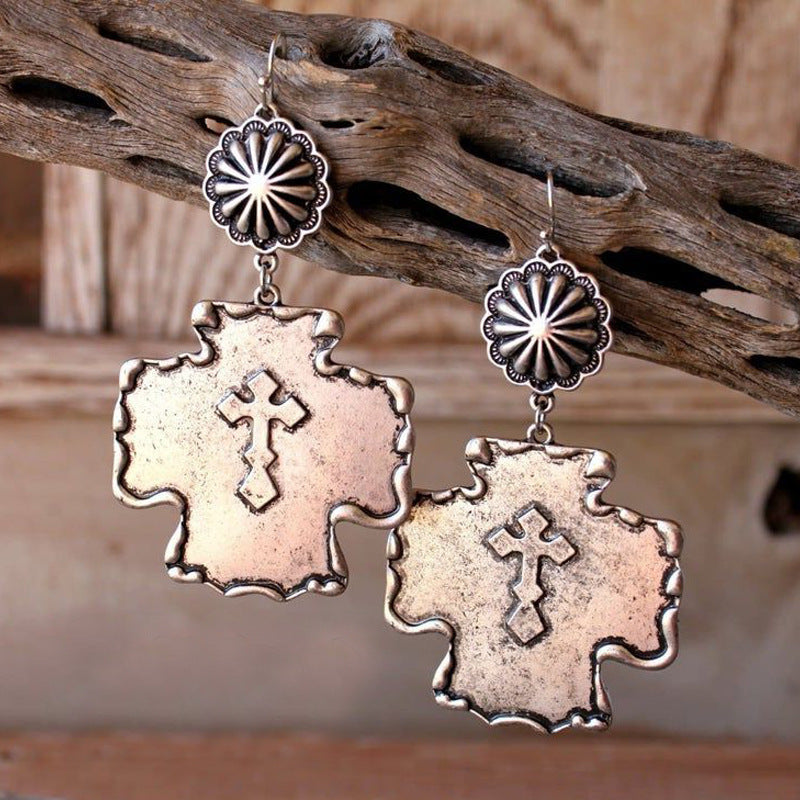 Western Vintage Statement Floral Cross Earrings - product image 1