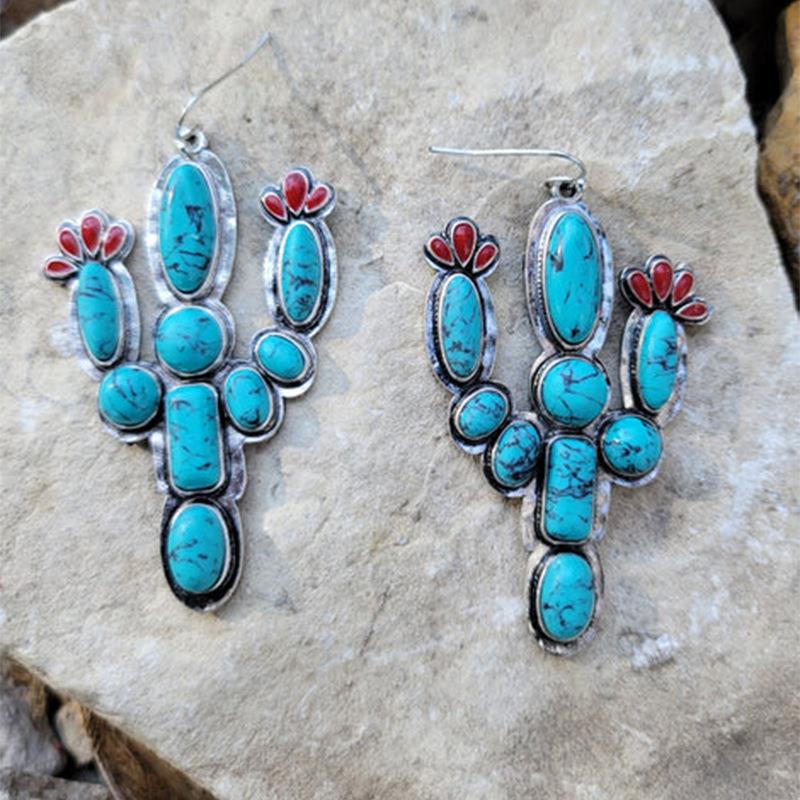 Western Turquoise Vintage Floral Cactus Earrings - product image 1