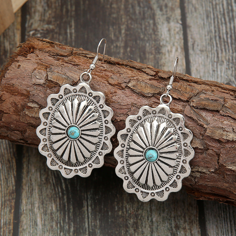 Western Turquoise Vintage Statement Cross Earrings
