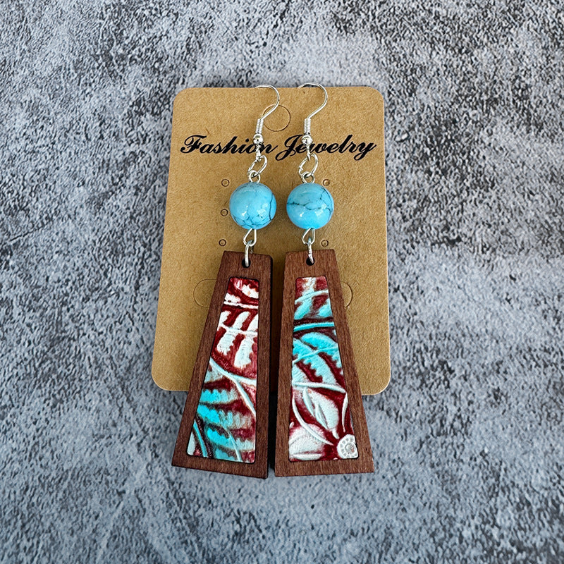Turquoise Vintage Cross Leather Earrings - product image 12