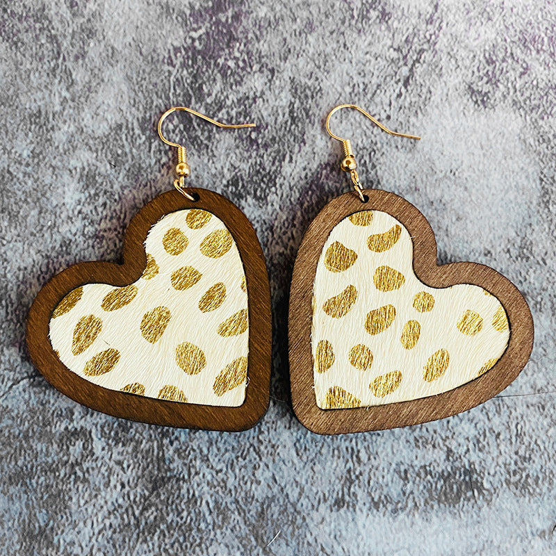 Vintage Horse Heart Cross Wood Earrings