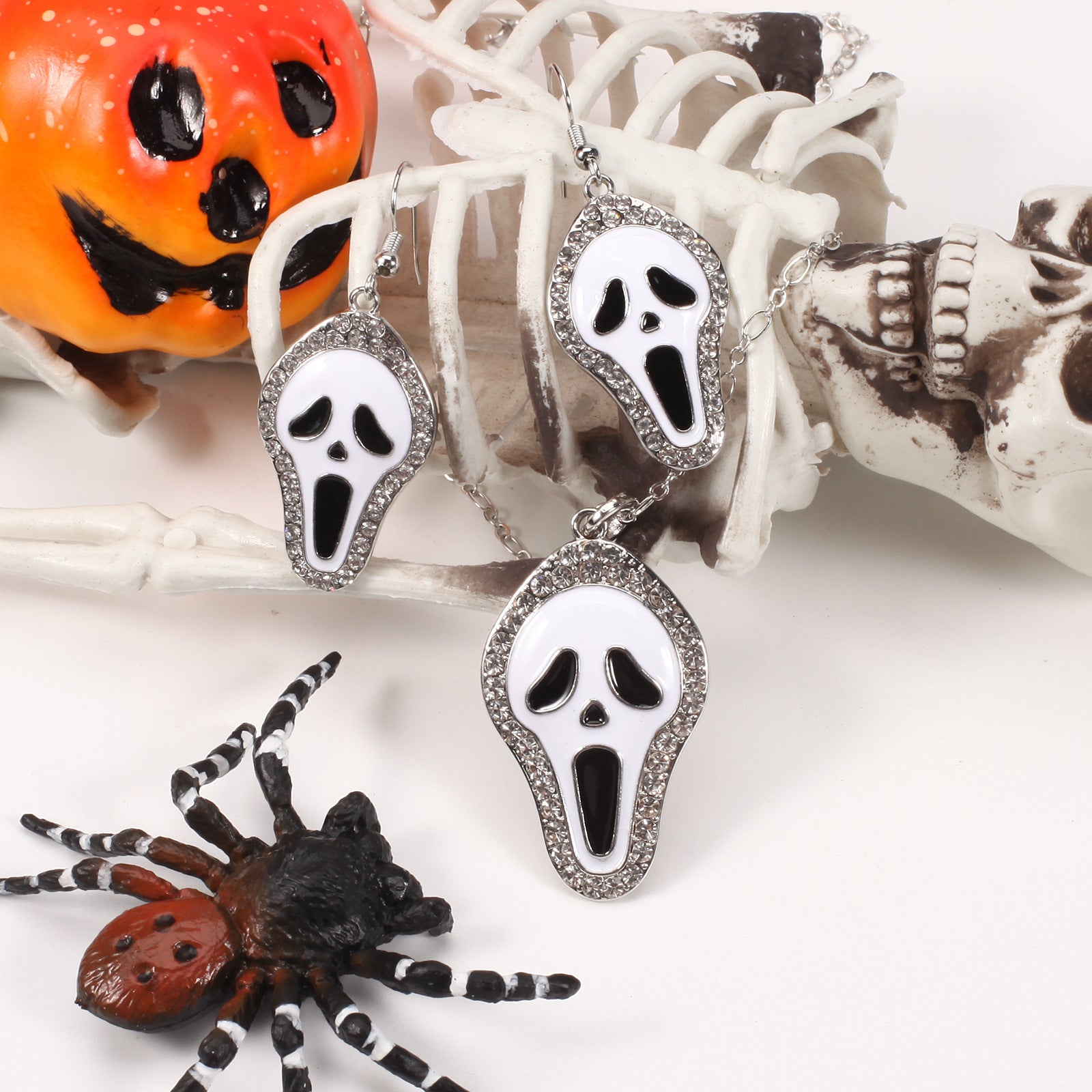 Halloween Necklace and Earring Set with Pumpkin - Screaming Skull - Ghost - - product image 18