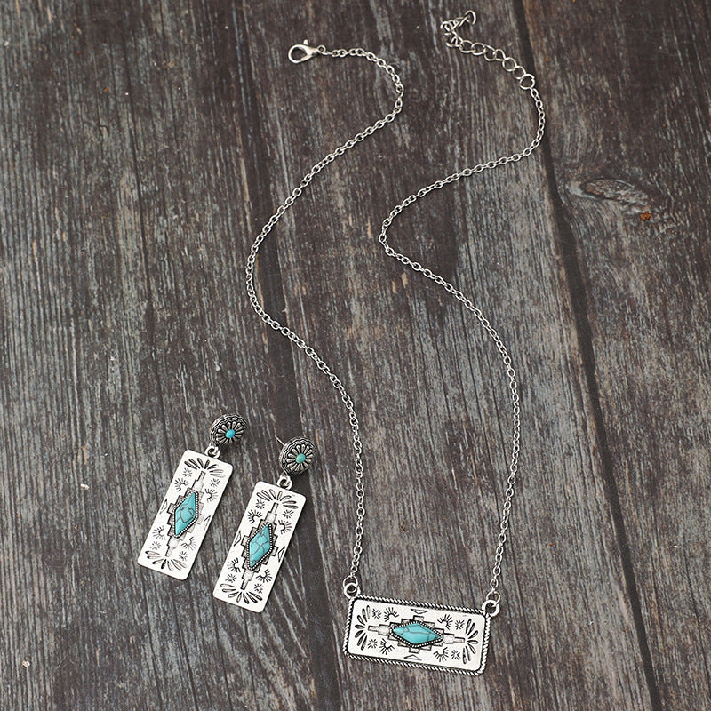 Turquoise Boho Vintage Geometric Floral Jewelry Set - product image 4