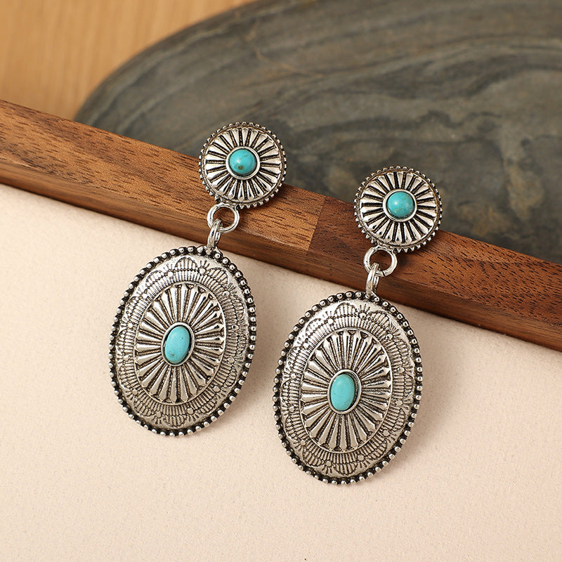 Western Turquoise Vintage Floral Cross Earrings - product image 3