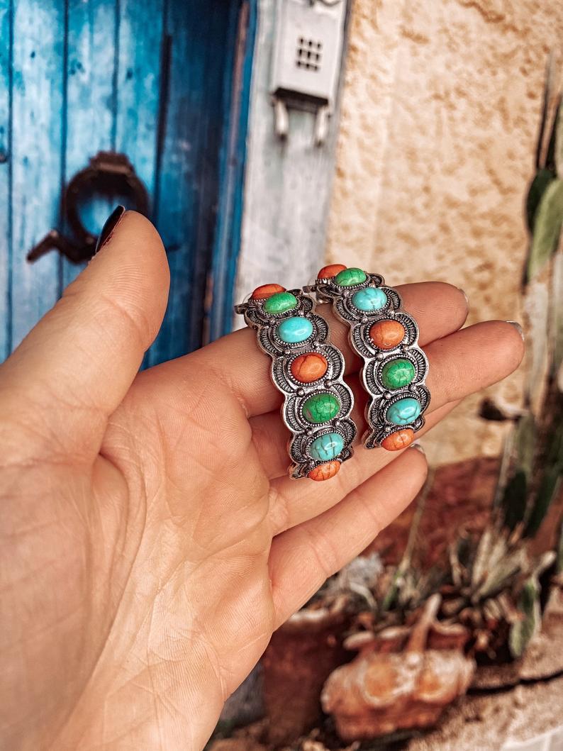 Turquoise Vintage Geometric Cross Earrings - product image 5