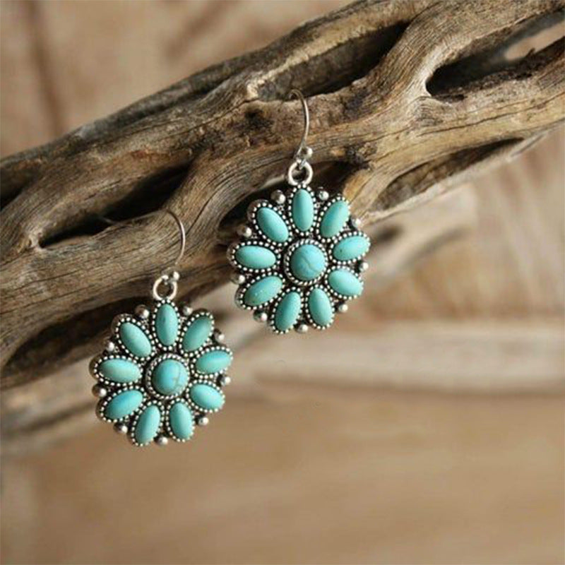 Turquoise Vintage Statement Floral Earrings - product image 5